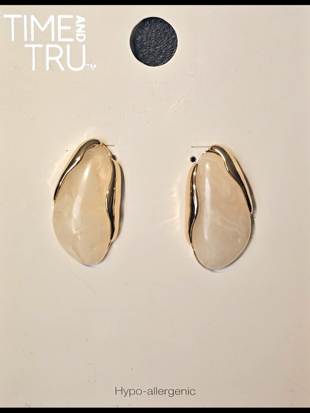 Time and Tru Gold-Tone Cream Stone Drop Earrings